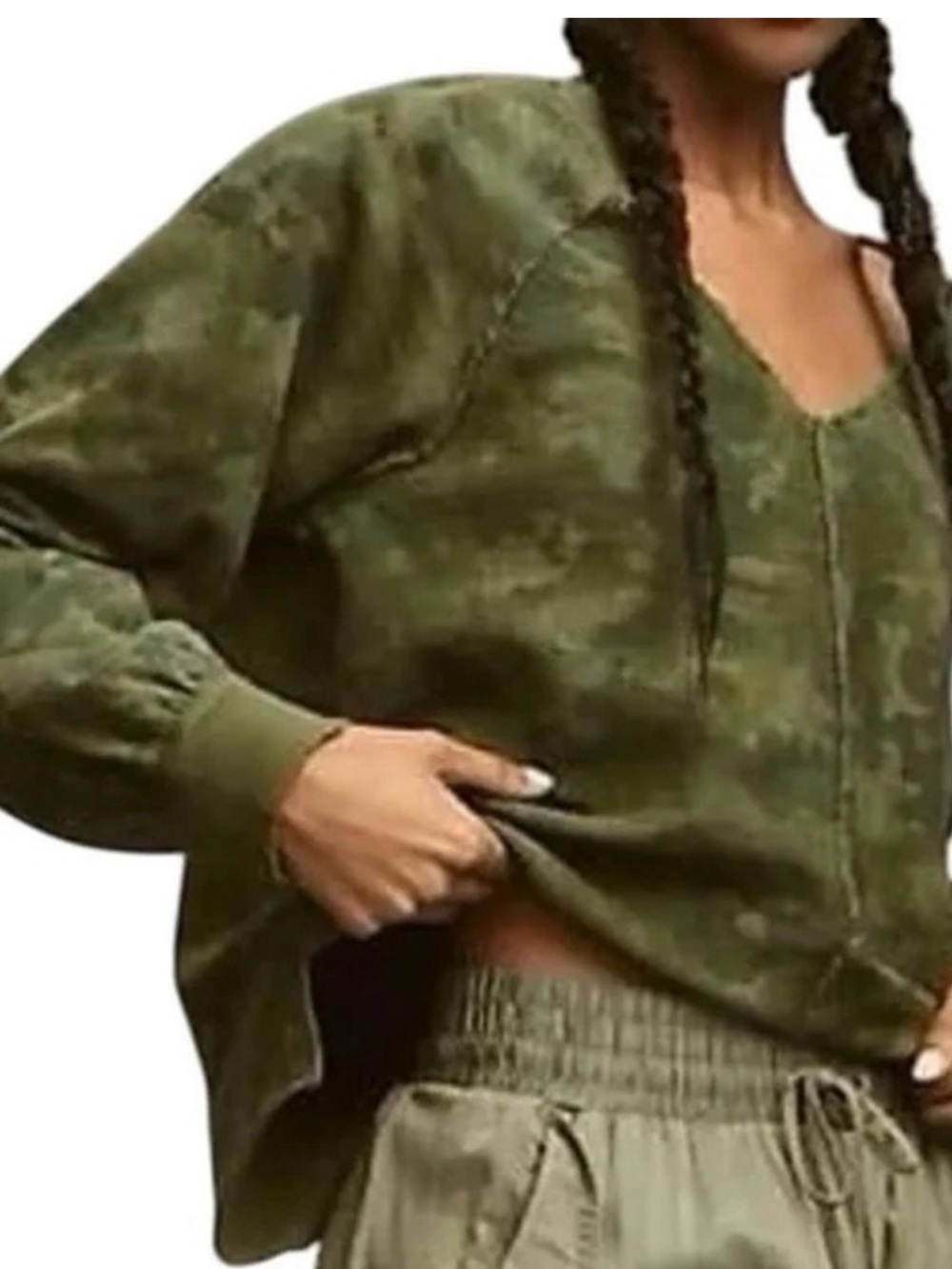 Pilcro Olive Green Camouflage Pullover Sweatshirt L